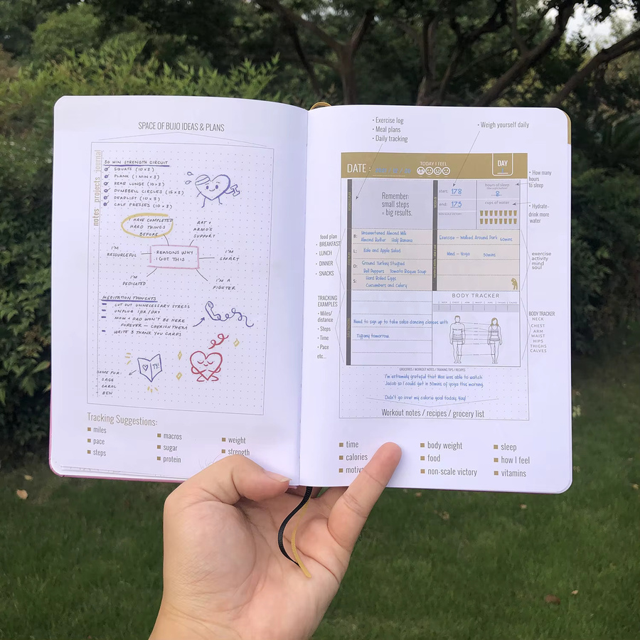 Fitness Journal 90-Tage-Fitnessplaner in Schwarz für Erwachsene zur Dokumentation von Ernährung, Training und Gewichtsverlust - Bild 2