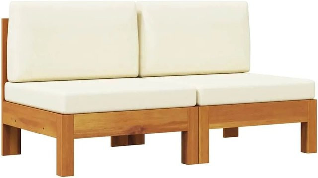 Set aus 2 vidaXL Mittelsofas aus Akazienholz mit cremeweißen Kissen aus Polyester - Bild 1