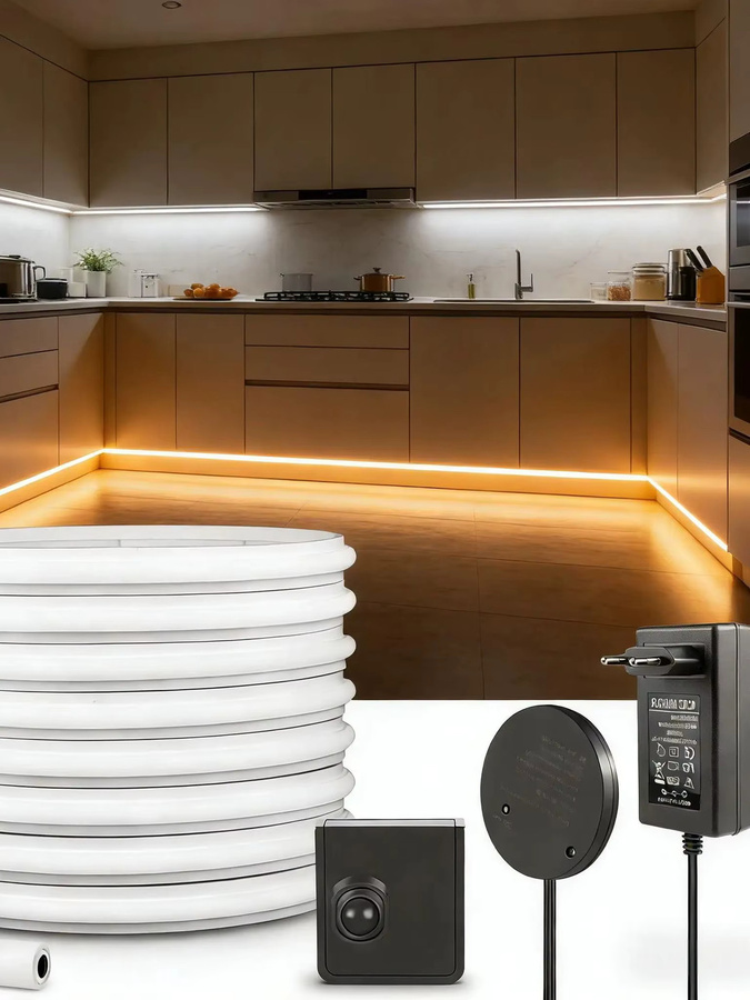AIMENGTE Kabelloser COB-LED-Neonlichtstreifen mit PIR-Bewegungsmelder, warmweiß, IP65 wasserdicht, zuschneidbares Silikon für Treppen, Schwarz - Bild 4