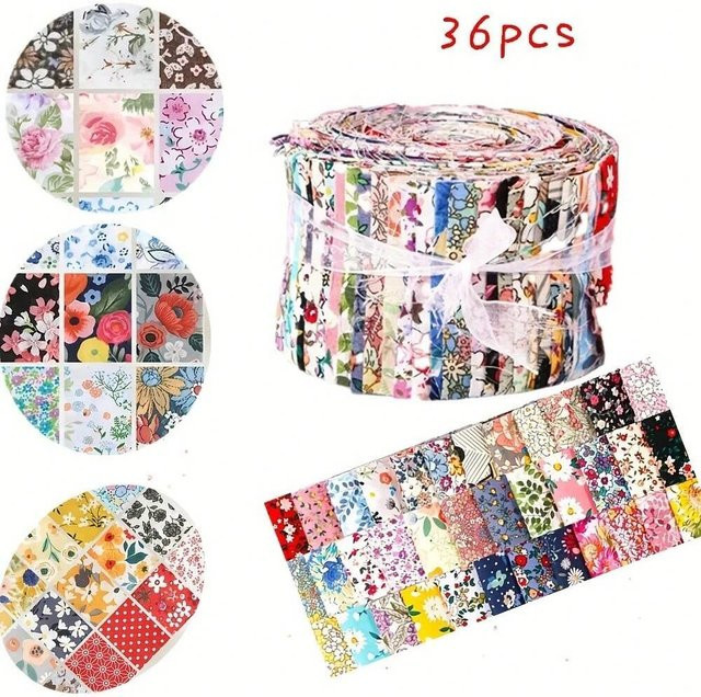 36 Stück floraler Baumwollstoff Patchwork-Rollenstoff in Multicolour für Quilten und Nähen B/H: 6,5 x 50 cm - Bild 1
