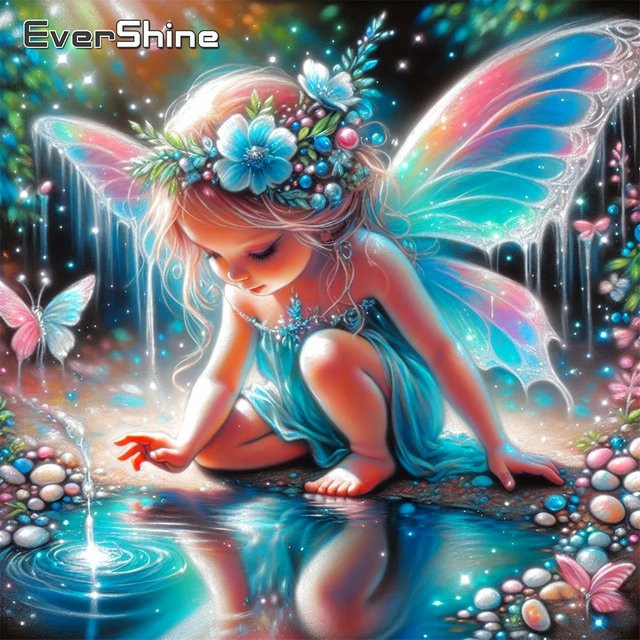 EverShine Diamant-Stickerei 5D Bild Porträt Mädchen mit Elfenflügeln und Schmetterling, Rund-Strass-Gemälde in Multicolour, B/H: 20 x 20 cm - Bild 1