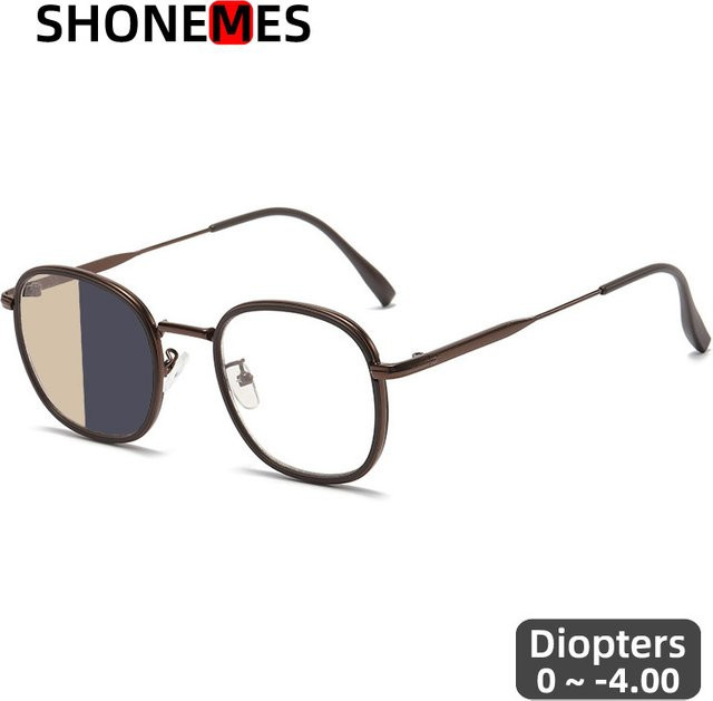 Shonemes Myopie-Brille, Damen, Vollrand, Quadrat, Metall, Grau/Braun - Bild 1