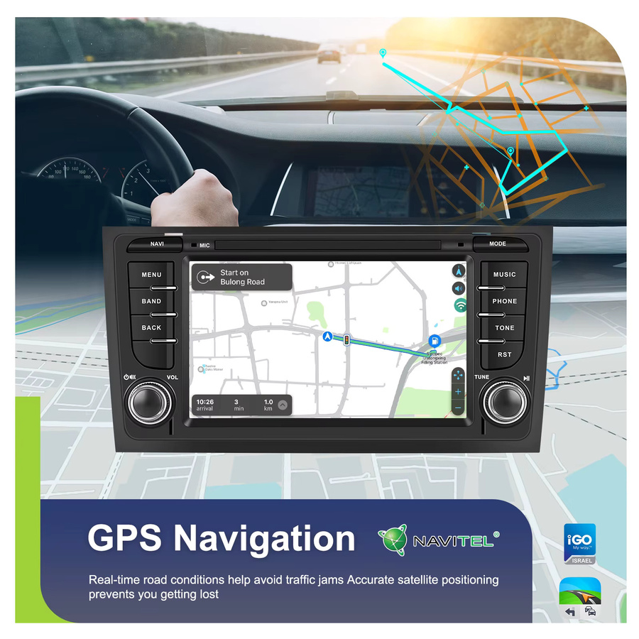 Podofo Android Autoradio mit 7 Zoll Display, 4G+64G, für Audi A6 C5 1997-2004, S6 1999-2004 und RS6 2002-2006, inklusive kabellosem CarPlay, Android Auto, GPS-Navigation, WLAN und Bluetooth, Schwarz - Bild 5