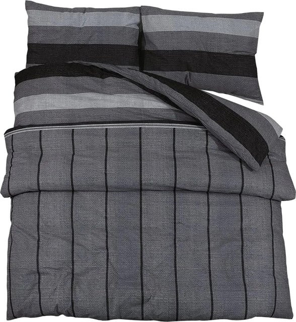 vidaXL Bettwäsche-Set aus Baumwolle in Grau mit Bettbezug und Kissenbezug, B/H: 200 x 200 cm - Bild 1