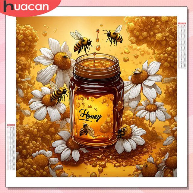 HUACAN 5D Diamantgemälde zum Selbermachen Honigbienen und Gänseblümchen Landschaft mit vollen Bohrern, B/H/T: 20 x 20 x 0 cm - Bild 1