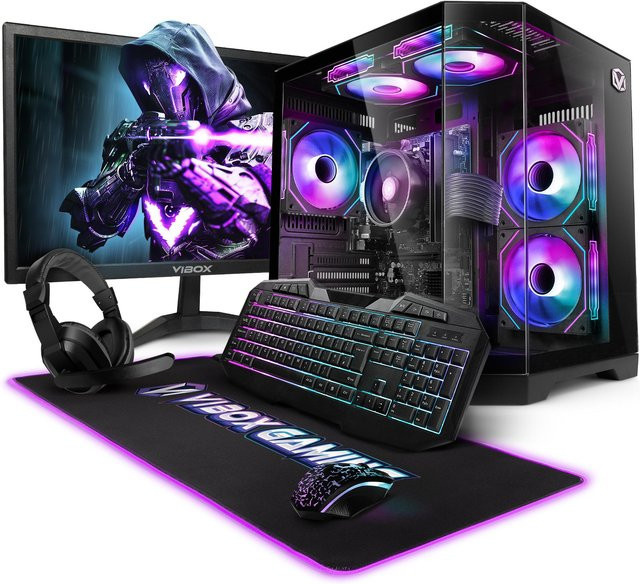 Vibox VI-206 Gaming PC Set in Schwarz mit 22 Zoll Bildschirm, AMD Ryzen 3 3200G, Radeon Vega 8, 8GB RAM, 480GB SSD, Linux und WiFi - Bild 1