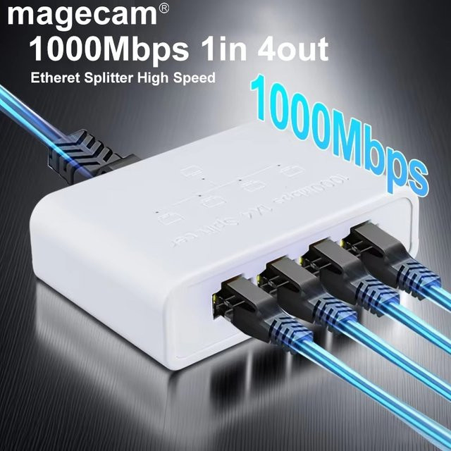 Magecam RJ45 Gigabit Ethernet Switch Hub 1 In 4 Out Konverter 1000 Mbit/s LAN Adapter in Schwarz oder Weiß - Bild 1
