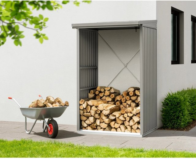 Ecostar Kaminholzregal Trend-V aus Metall in Grau, B/H/T: 112,7 x 198 x 102,5 cm - Bild 1