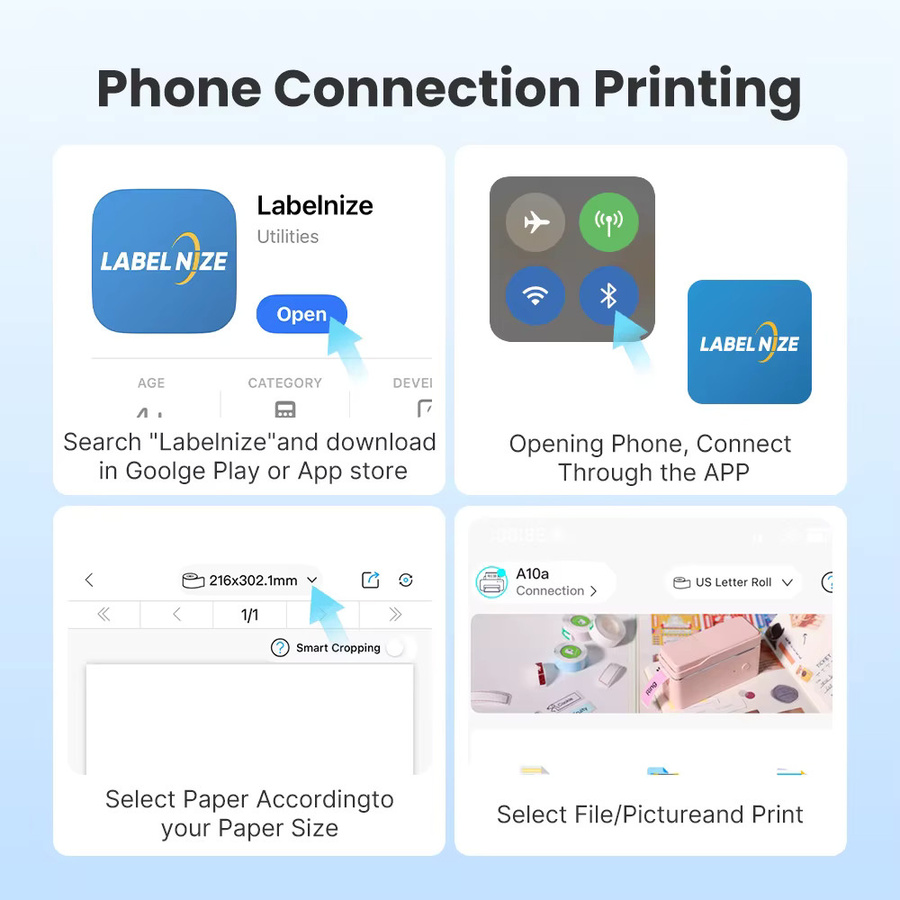 POLONO A10a Tragbarer Thermodrucker in Schwarz, tintenloser Drucker für A4 und US Letter, kompatibel mit Smartphone, Tablet und Laptop - Bild 5