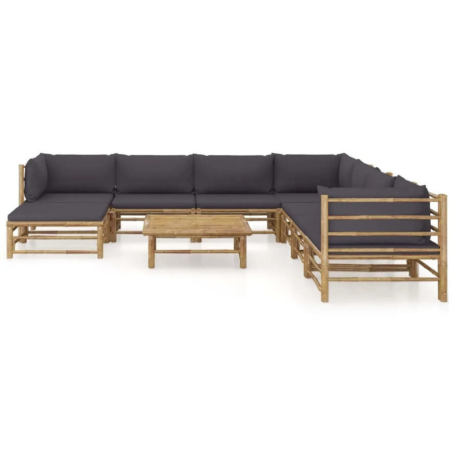 vidaXL 9-tlg Garten-Lounge-Set aus Bambus mit grauen Polstern Modell 2 - Bild 2