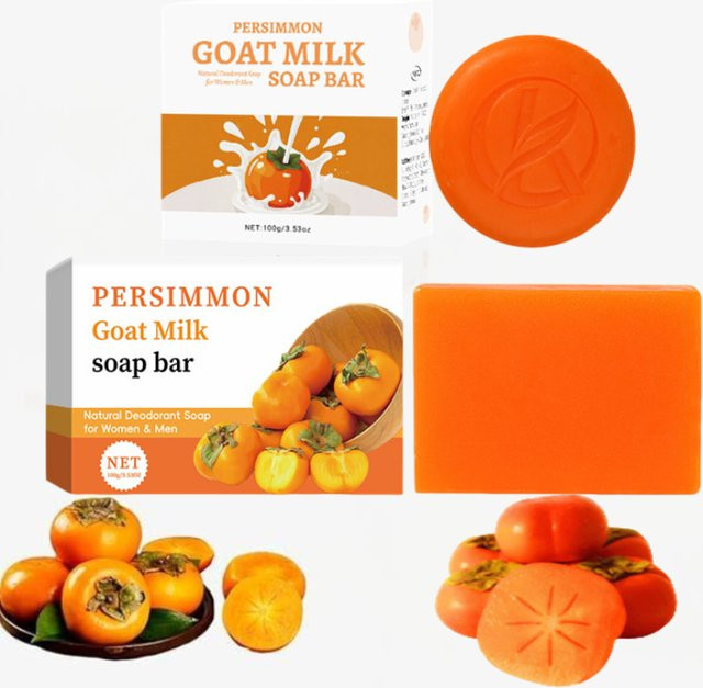 Persimmon Tea Ziegenmilch-Seifenstück, mildes Peeling für Gesicht und Körper - Bild 1