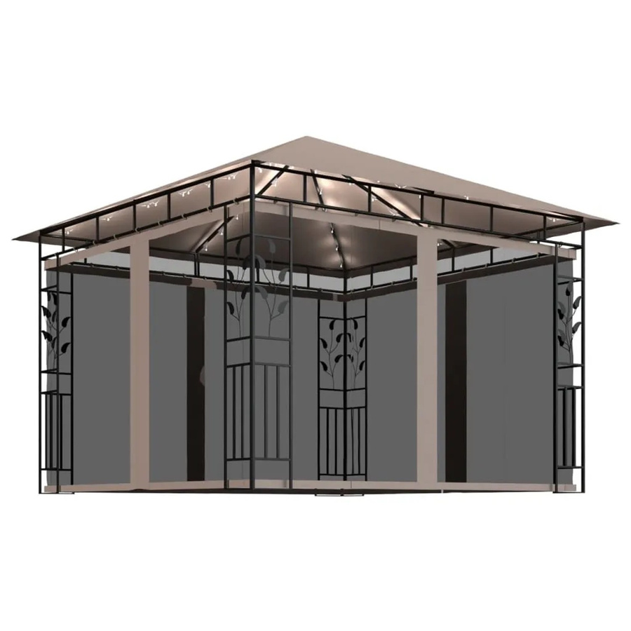 vidaXL Pavillon mit Moskitonetz und LED-Lichterkette in Beige, B/T/H: 300 x 300 x 273 cm - Bild 3