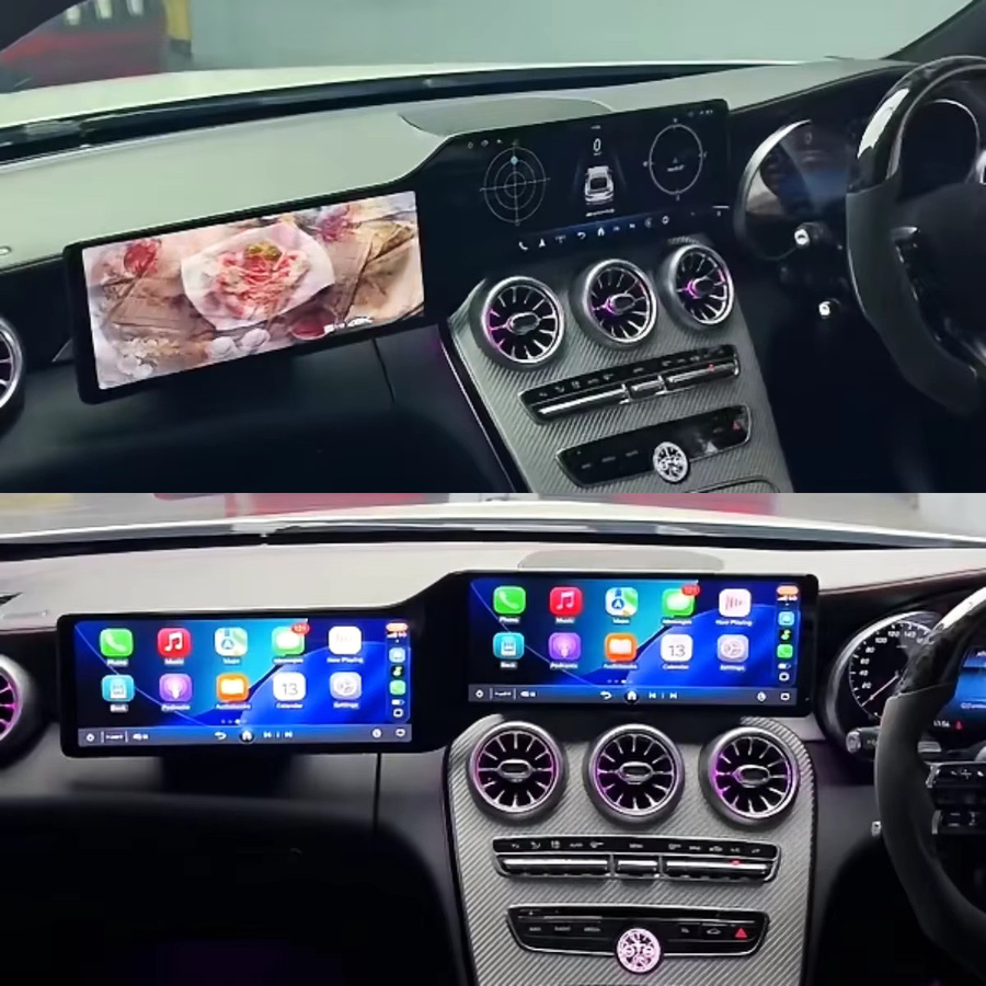 YANFU Android Doppelbildschirm Autoradio mit Carplay für Mercedes Benz C-Klasse W205 und GLC X253, 24,6 Zoll, Schwarz - Bild 2
