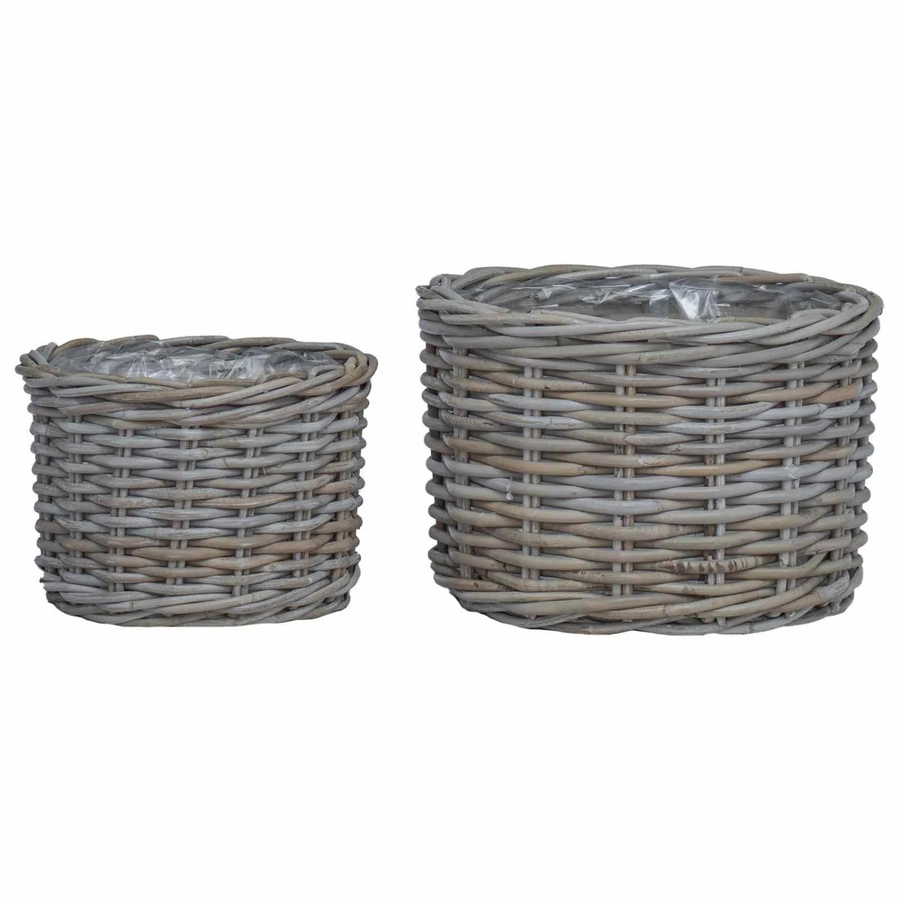 vidaXL Blumentopf Korb Set mit Speicher 2-teilig in Grau aus Kubu-Rattan - Bild 1