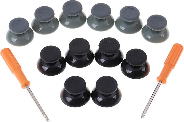 KOQZM 7er Set 3D Analog Stick Kappen für Xbox 360 Controller in Schwarz und Grau inklusive Werkzeug - Bild 1