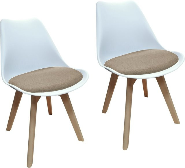 HTI-Living Esszimmerstuhl Atlanta 2er Set im skandinavischen Stil, Weiß/Beige mit Webstoffbezug - Bild 1