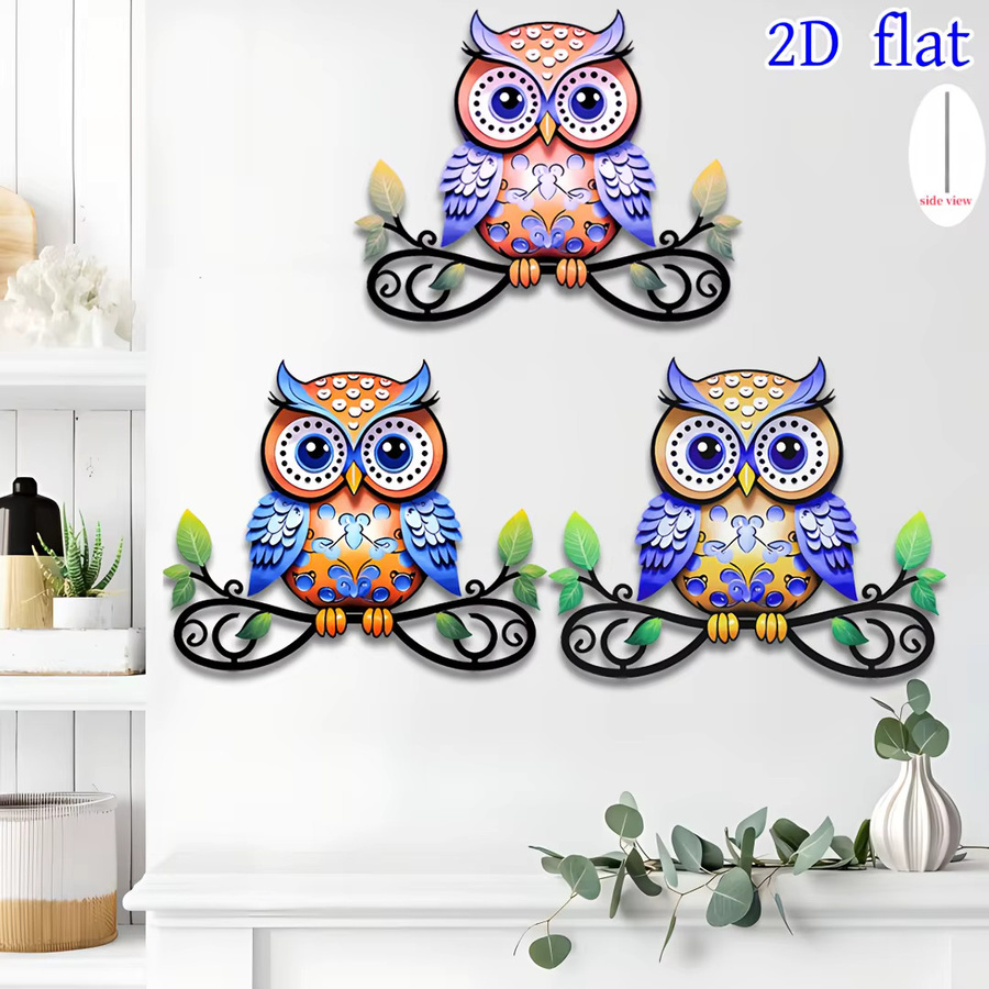 DDPNKL 3-teilige Wanddekoration aus Metall im Bohemian-Stil mit Eulenmotiv in Multicolour - Bild 4