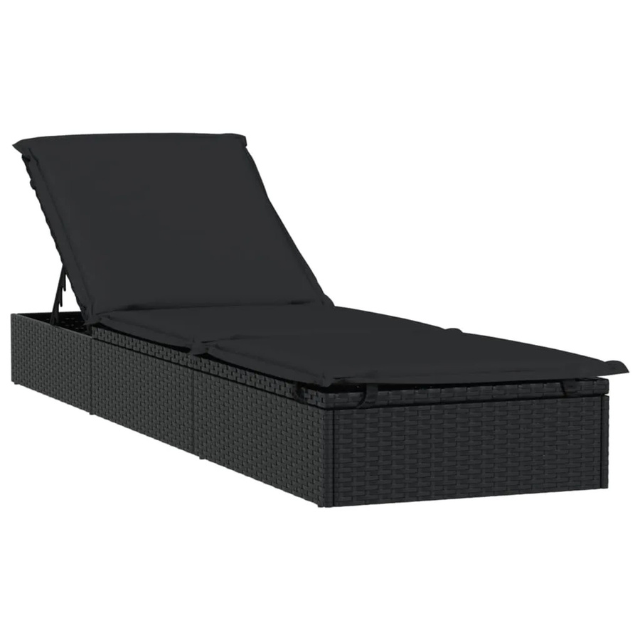 vidaXL Sonnenliege aus PE-Rattan mit Auflage in Schwarz, B/T/H: 201 x 55 x 62 cm - Bild 2