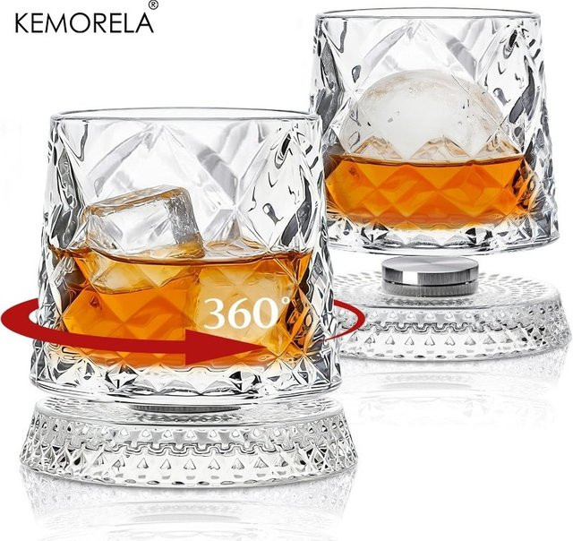 KEMORELA 2er-Set Spinning Whiskeygläser aus Glas, transparent, 300 ml für Scotch, Bourbon und Cocktails - Bild 1