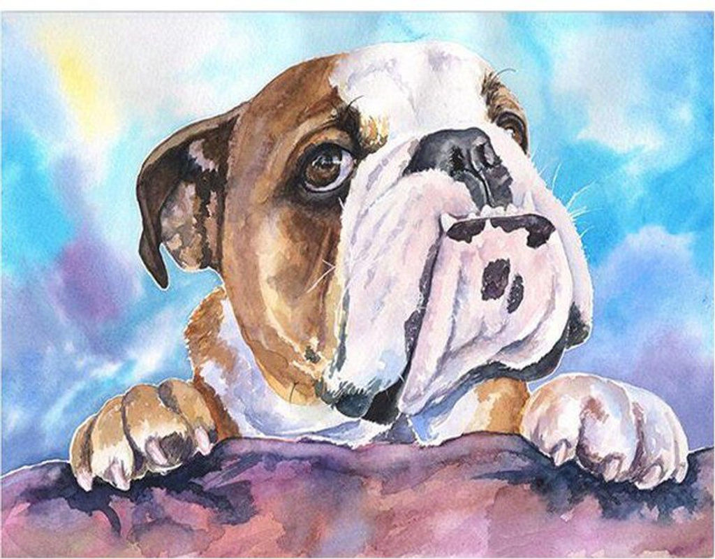 FIYO Diamond Painting Set Englische Bulldogge, 5D Mosaik Stickset für DIY-Stickerei, Mehrfarbig, Breite: 30 cm, Höhe: 20 cm - Bild 1