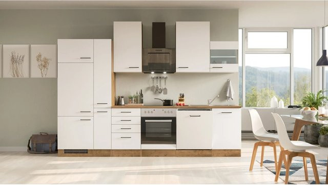 Flex-Well Küchenzeile AVILA Modern in Weiss und Beige mit Melaminharz-beschichteter Arbeitsplatte, Breite: 310 cm - Bild 1