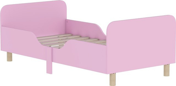 Aosom AIYAPLAY Kinderbett aus Holz mit Rausfallschutz und Lattenrost, Rosa, B: 140 cm, T: 70 cm