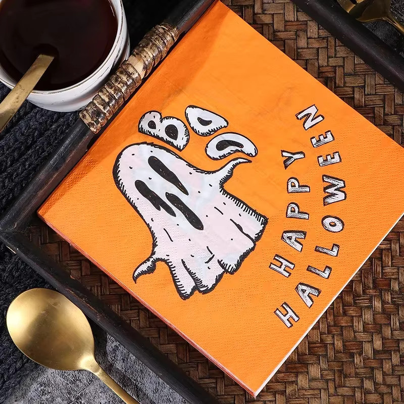 GUANYAO Halloween Servietten aus Holzzellstoff, 20 Stück, Gelb, B/B: 33 x 33 cm - Bild 2