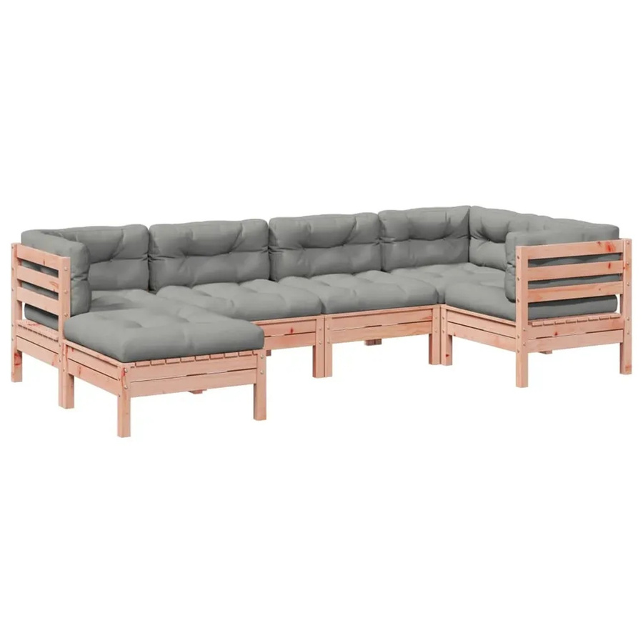 vidaXL 6-teilige Garten-Sofagarnitur aus Massivholz Douglasie in L-Form mit Kissen, grau und braun - Bild 2