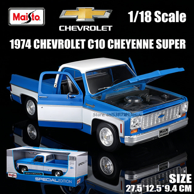Maisto Chevrolet 1974 Chevrolet C10 Cheyenne Super Pickup, Legierungsautomodell, 1:18 - Bild 1
