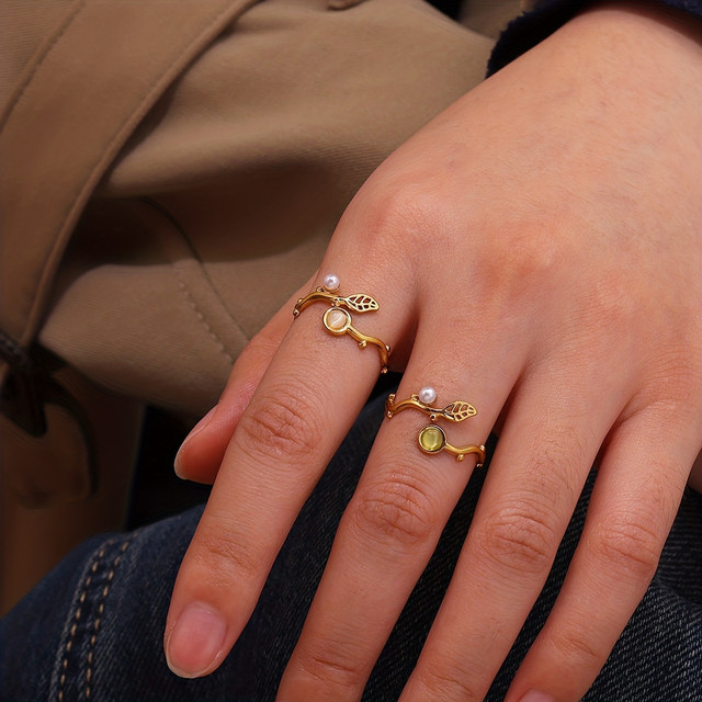 ETCAVCE Ring Edelstahl, 18K Vergoldet, Grün, Damen - Bild 1
