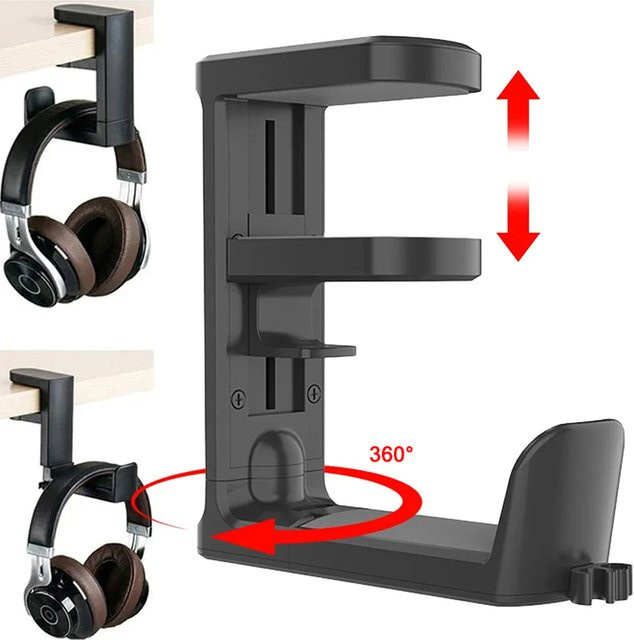 SEamopar Kopfhörerständer für unter den Schreibtisch mit 360 Grad Rotation und Clip-on Halterung als Gaming Headset Aufhänger Organizer in Schwarz oder Pink - Bild 1