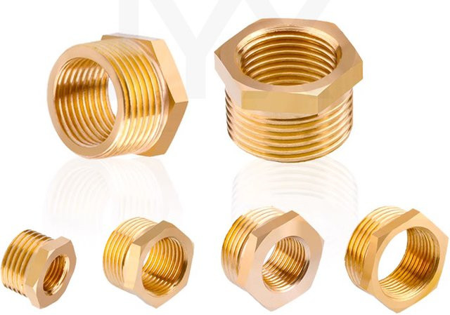 5 Stück Messing Sechskant-Reduzierstück Set mit Innengewinde und Außengewinde als Kupfer-Adapter Kupplungsverbinder in Gold - Bild 1