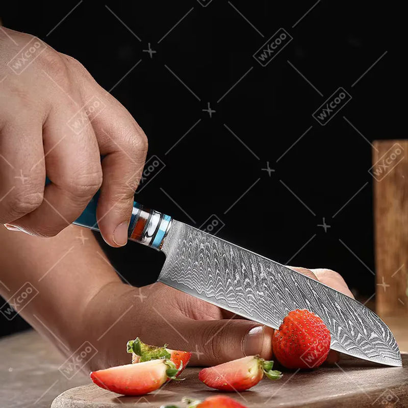 WXCOO Damaszener Stahl Kochmesser-Set mit blauem Harzgriff, professionelles japanisches Küchenmesser-Set für den Allzweckgebrauch inklusive Obst- und Schälmesser - Bild 4
