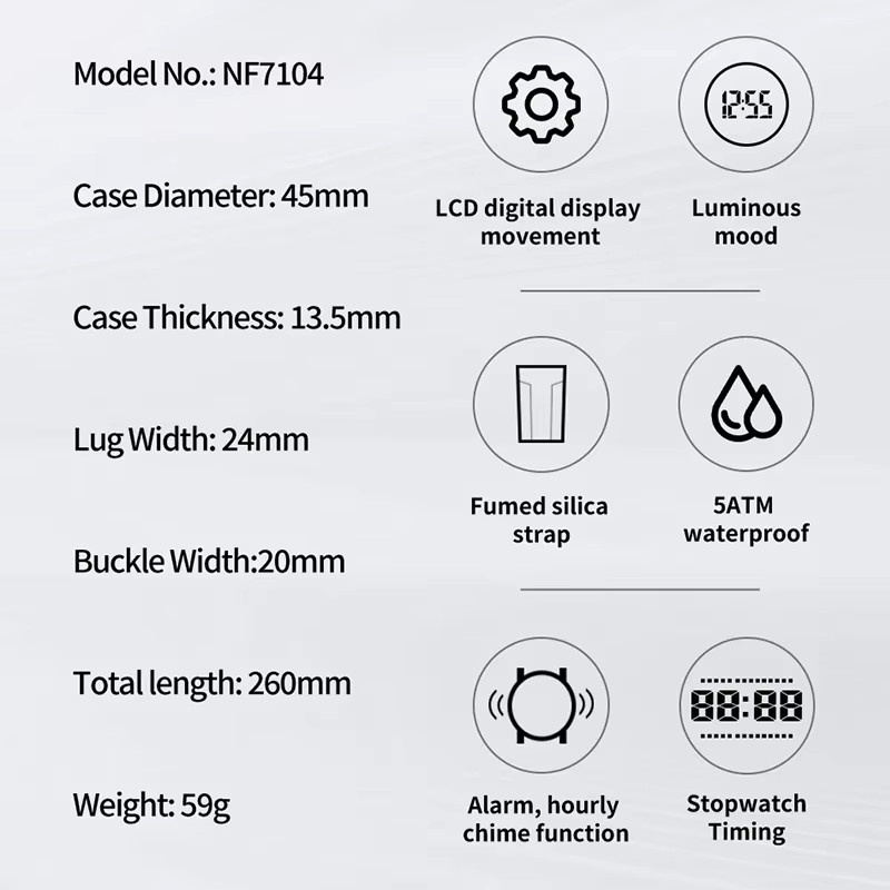 NAVIFORCE Armbanduhr Digitaluhr, Kunststoff, Silikon, Schwarz, Herren - Bild 2
