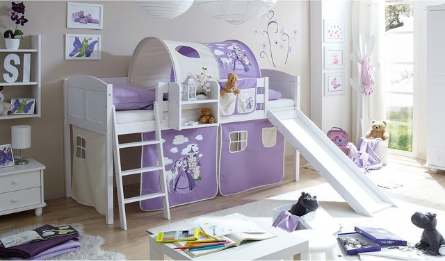 TiCAA Hochbett Ekki Country für Kinder aus Kiefer mit Rutsche in Weiß Motiv - Bild 1