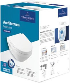 Villeroy & Boch Architectura Combi-Pack Wand-Tiefspül-WC in Weiß, wandmontiert, rimless, B: 35 cm, T: 48 cm - Bild 1