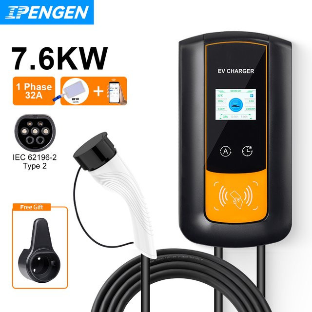 IPENGEN EV-Ladestation Wallbox zur Wandmontage in Schwarz mit Typ2-Kabel und APP-Steuerung für 7,6/11/22 kW - Bild 1
