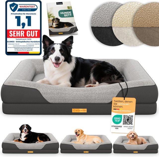 ELONEO Orthopädisches Hundebett mit Orthopedic Foam in Grau, Größe M - Bild 1