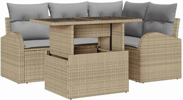 vidaXL 5-teilige Garten-Sofagarnitur in L-Form aus Poly Rattan mit Kissen in Beige - Bild 1