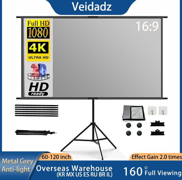 Veidadz Projektionswand mit Ständer aus Metall in Grau, Anti-Licht Leinwand für Heimkino und Außenbereich - Bild 1