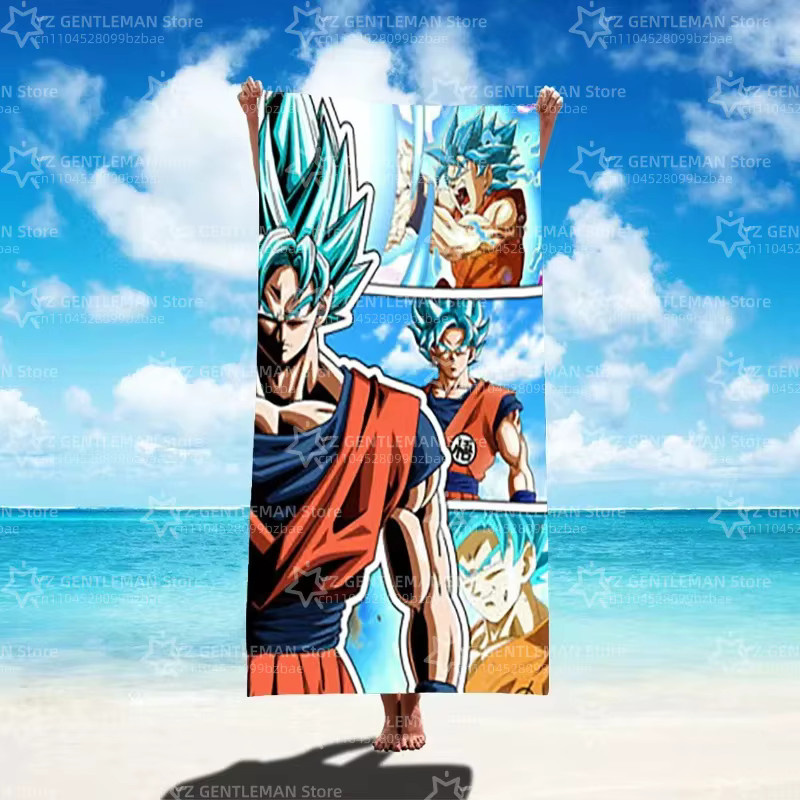 Bandai Dragon Ball Goku Strandtuch mit Anime Saiyan Motiv, schnell trocknend, Mehrfarbig - Bild 2