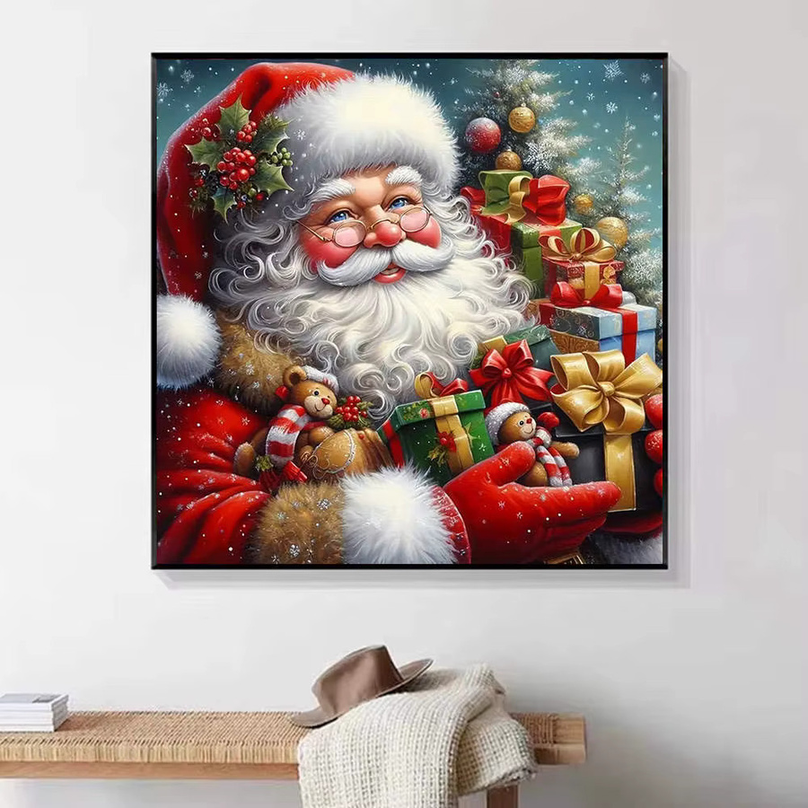 HUACAN 5D DIY Diamantmalerei Weihnachtsmann mit rotem Weihnachtsbaum als 3D Vollbohrer Mosaik Bild in Rot und Multicolor - Bild 4