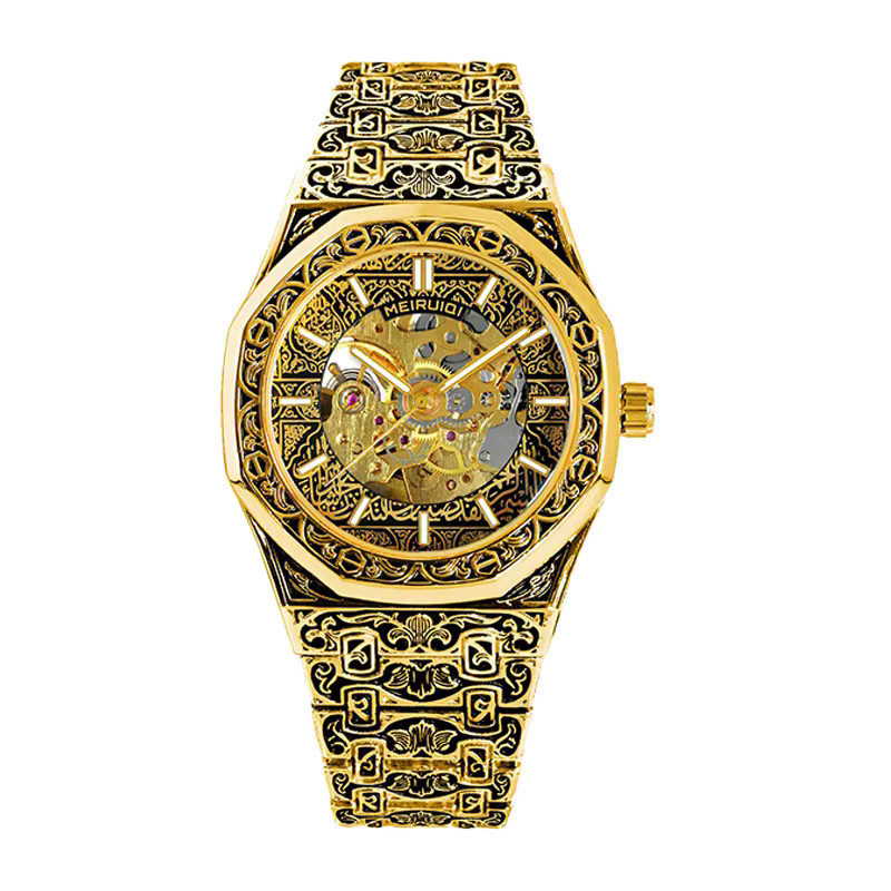 MEIRUIQI Armbanduhr Automatik, Edelstahl, Gold, Eckig, Herren - Bild 7