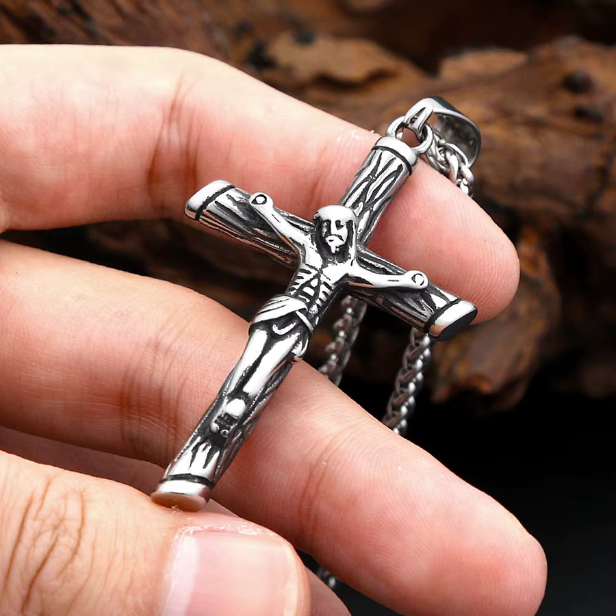 NORTHMAN Halskette mit Jesus Kreuz Anhänger, Edelstahl, Silber, Unisex - Bild 2