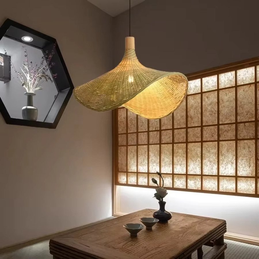 JOYINLED Moderne Bambusleuchte aus Rattan in Braun, Kreativer chinesischer Hutschirm als Pendelleuchte für den Innenbereich, Durchmesser: 30 cm, 50 cm, 70 cm - Bild 4