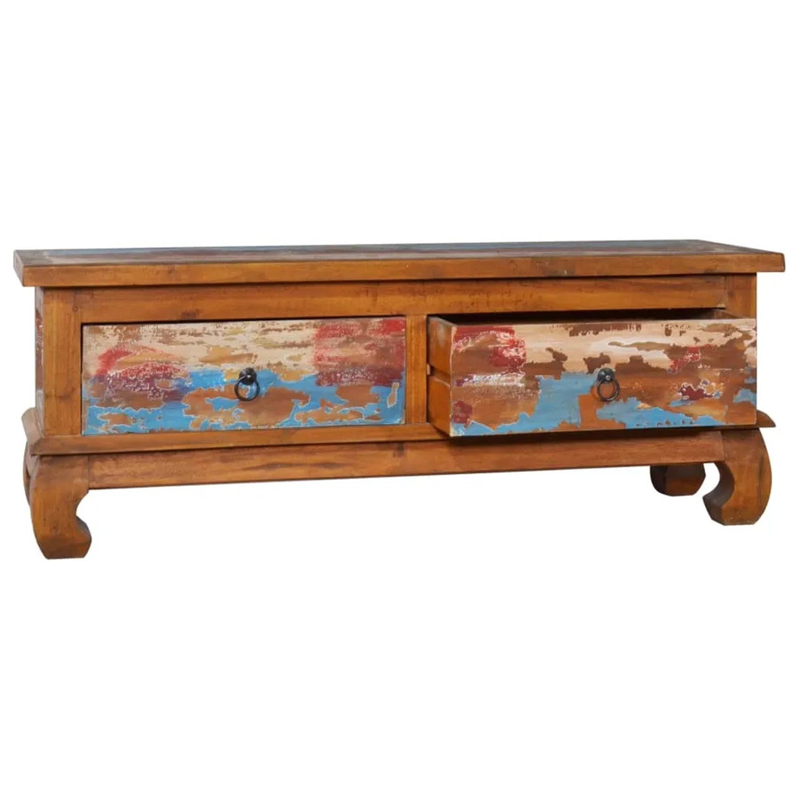 vidaXL TV-Schrank aus Teak Altholz im Kolonialstil, mehrfarbig, B: 110 cm, T: 35 cm, H: 40 cm - Bild 2