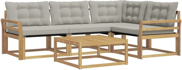 vidaXL Outdoor-Sofagarnitur aus Akazienholz in L-Form mit 5 Teilen, Weiß und Hellgrau, B/T/H: 79 x 79 x 37 cm - Bild 1