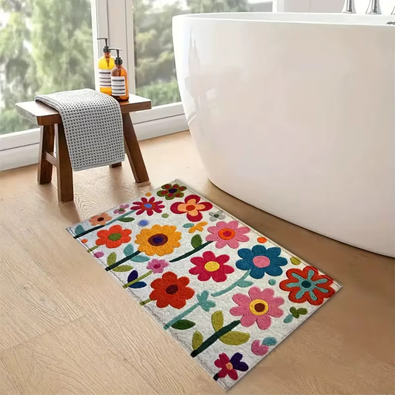 VIKAMA Badezimmerteppich im nordischen minimalistischen Stil, rutschfeste und saugfähige Fußmatte mit floralem Design in Multicolour - Bild 3
