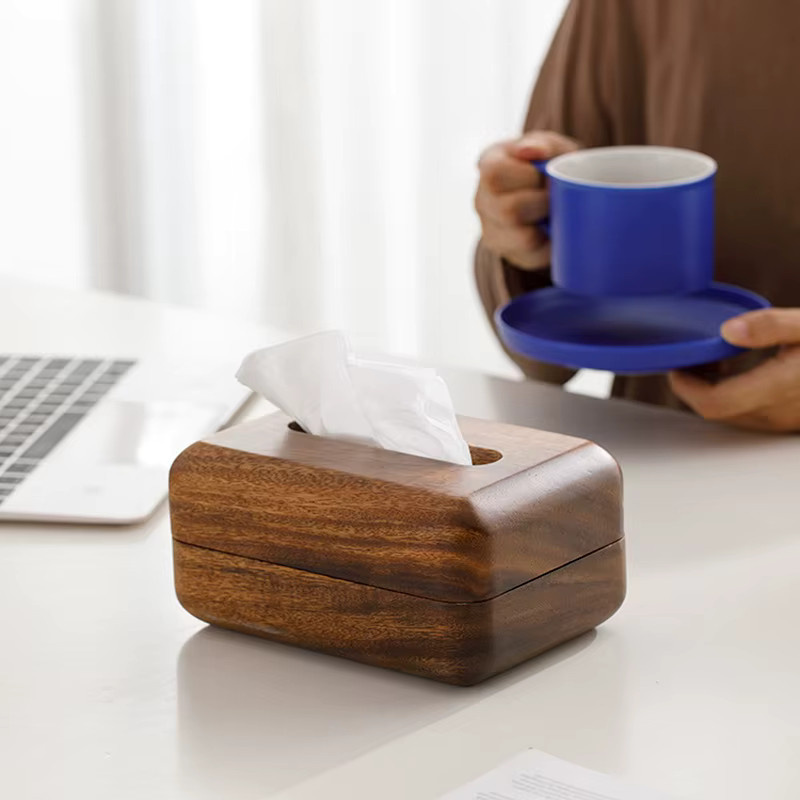 XMSJ Taschentuchbox aus Walnussholz in Braun mit polierter Oberfläche und minimalistischem Design - Bild 4