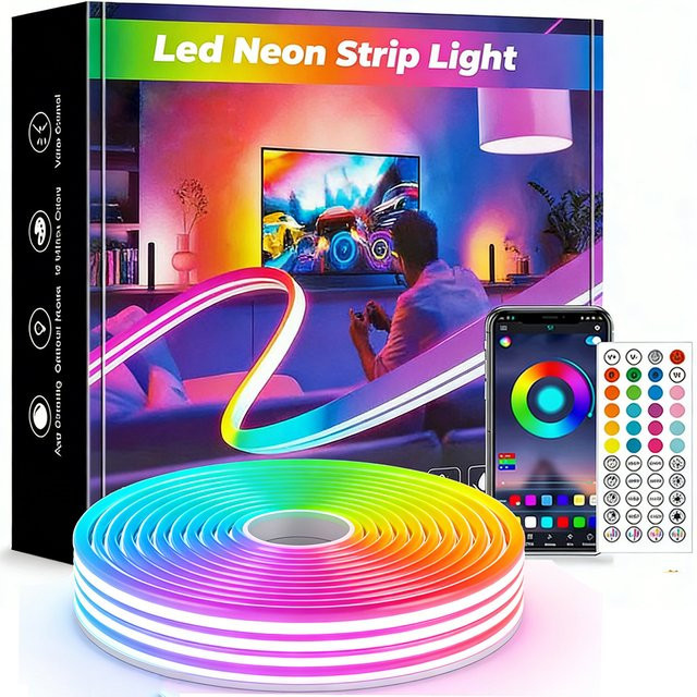 Adiodo RGB Neon LED Streifen mit App- und Fernbedienung, Wasserdichter Neon Flex Lichtstreifen in Multicolour für Indoor und Outdoor, 24V - Bild 1